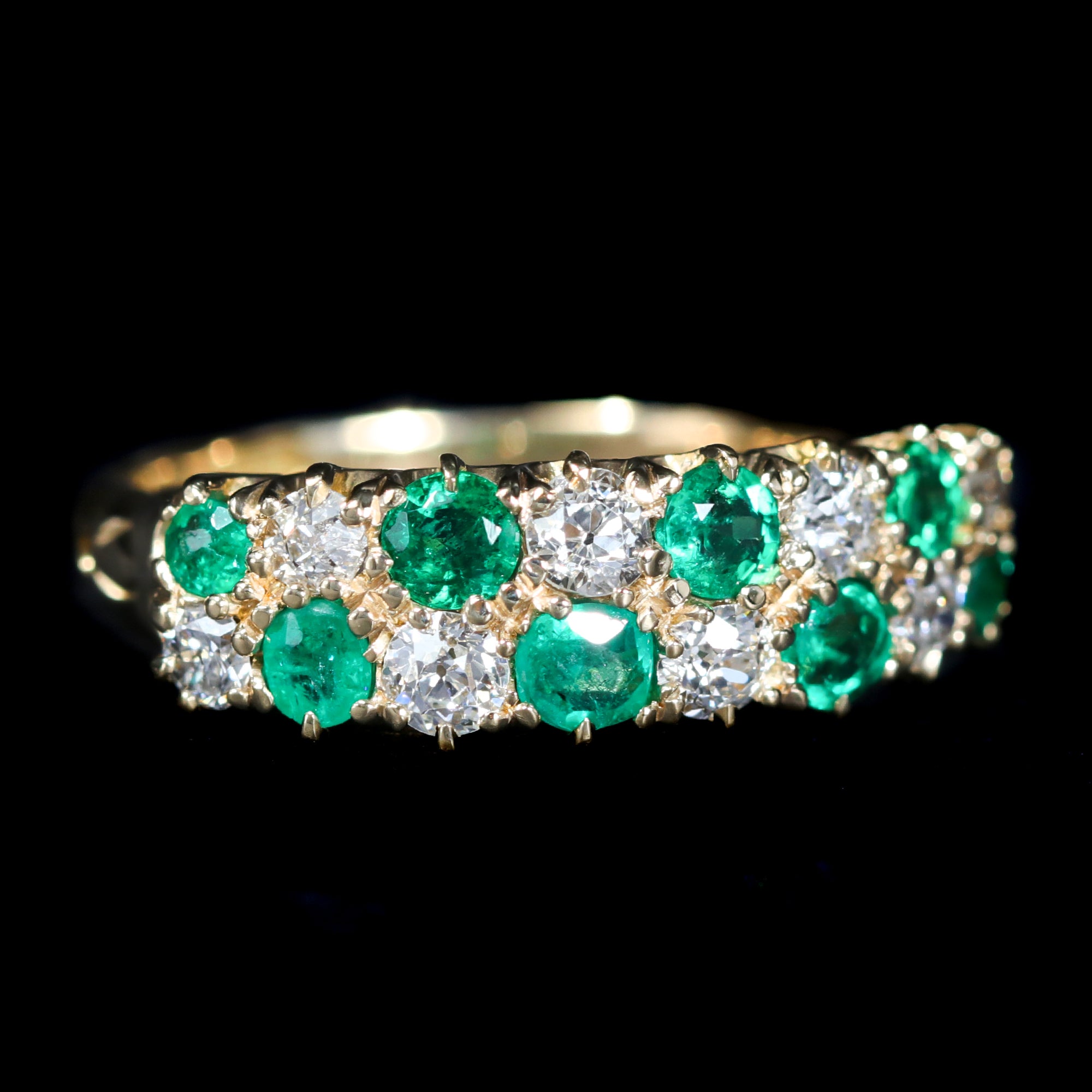 Victorian 0.25 CTW Old Mine Cut Diamond and Emerald Ring - Walton's Jewelry
