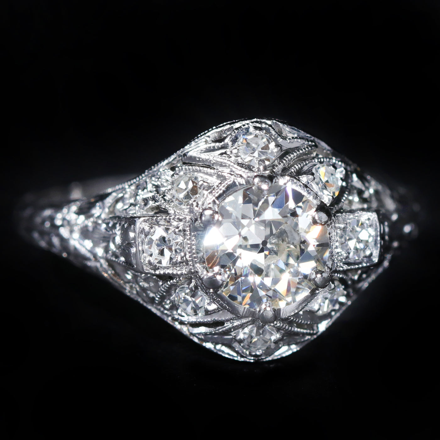 Art Deco 0.65 Carat Old European Cut Diamond Engagement Ring