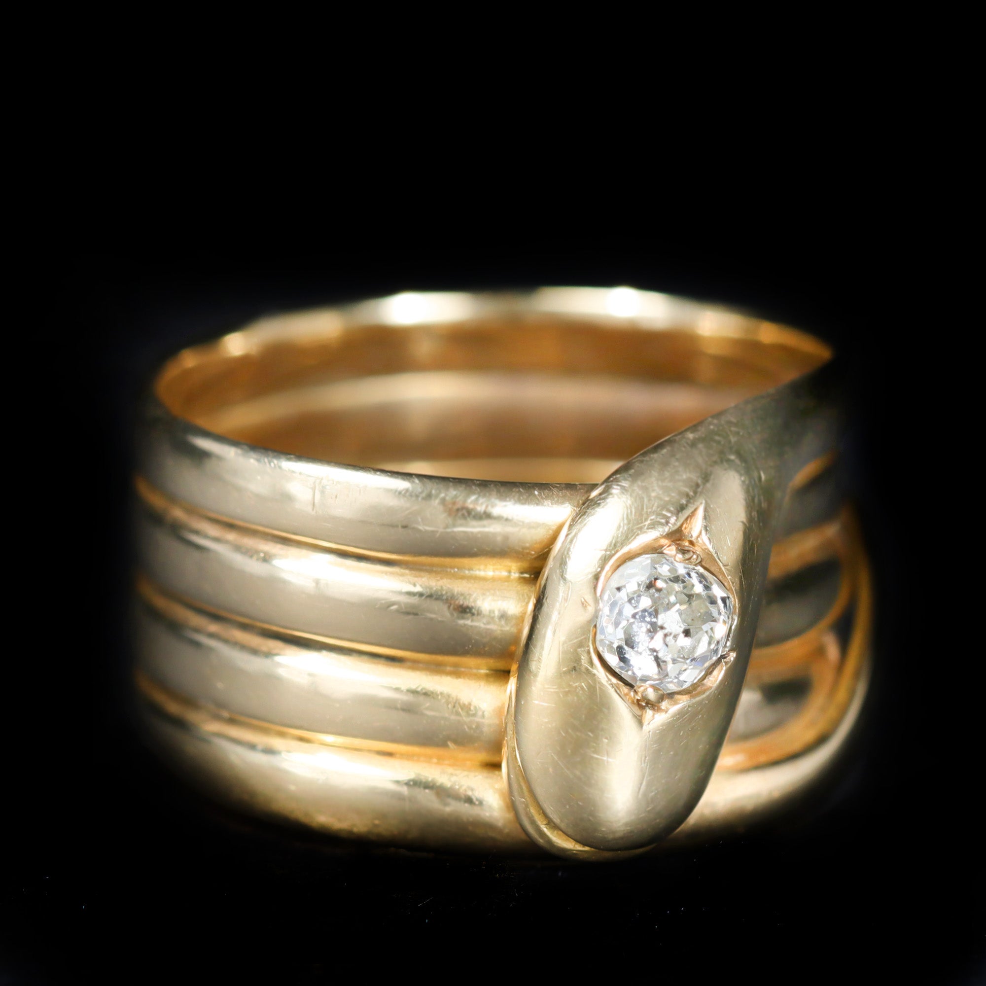 Victorian 18K Yellow Gold 0.25 Carat Diamond Snake Ring, Circa 1881