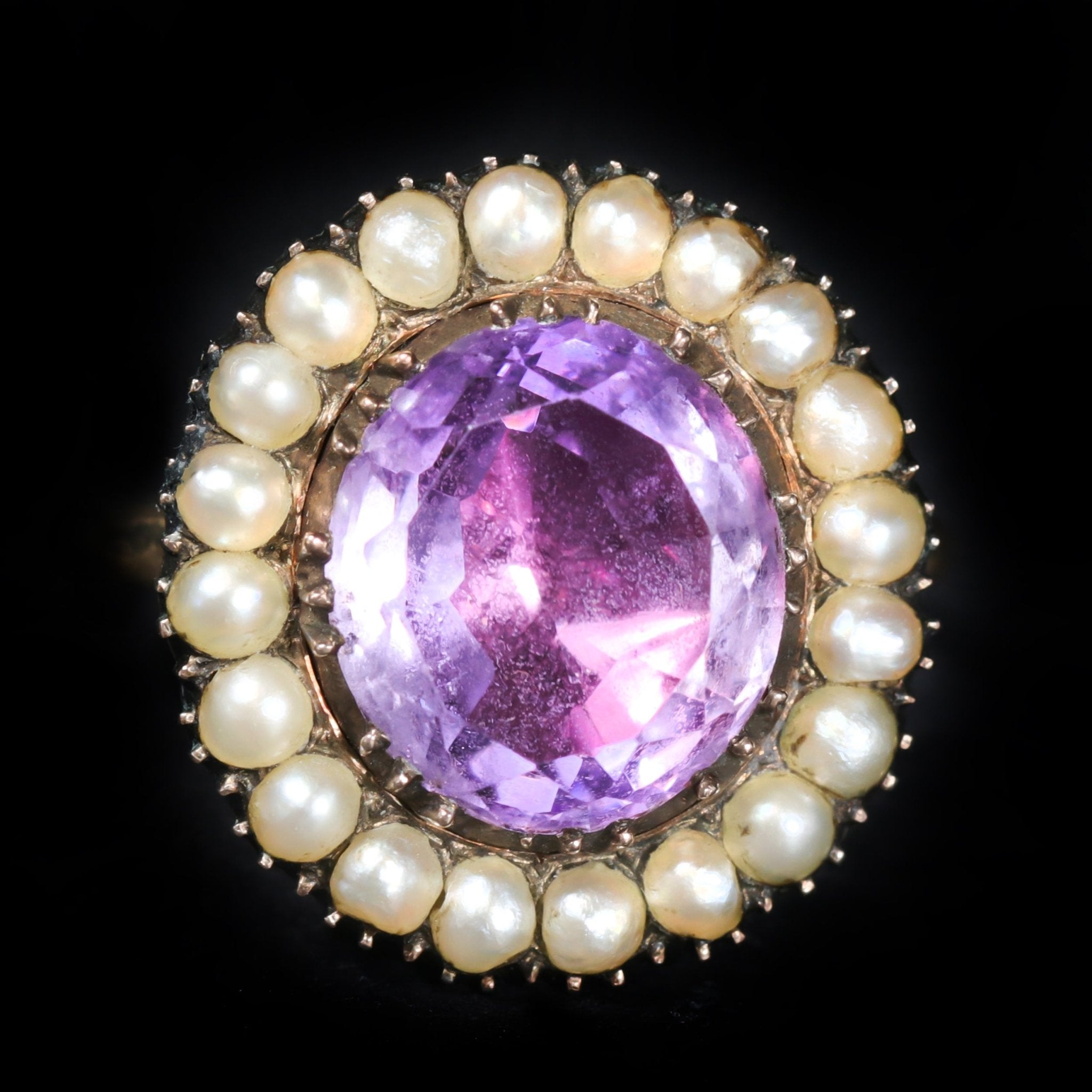 Victorian 5.00 Carat Amethyst and Pearl Ring - Walton's Jewelry