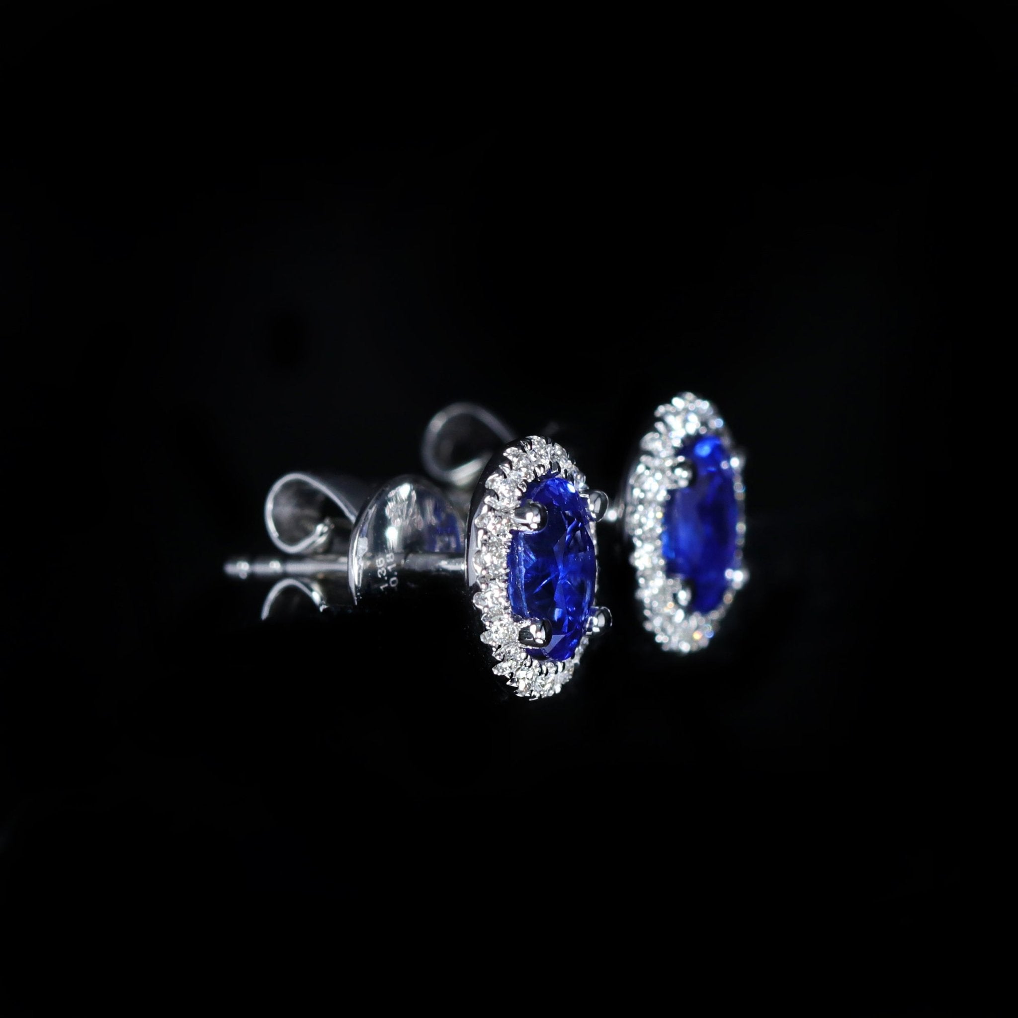 14K White Gold 1.36 CTW Sapphire and Diamond Stud Earrings - Walton's Jewelry