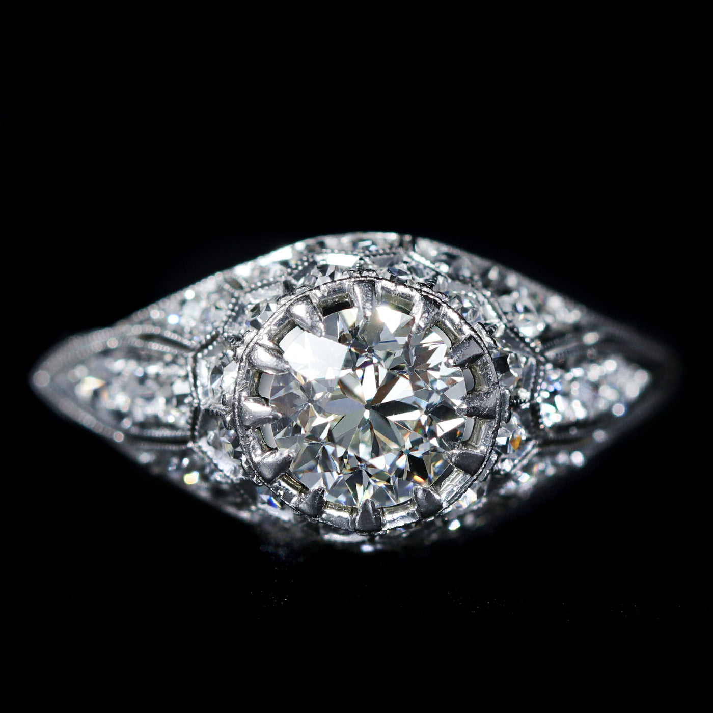 Estate Platinum 0.80 Carat Old European Cut Diamond Engagement Ring