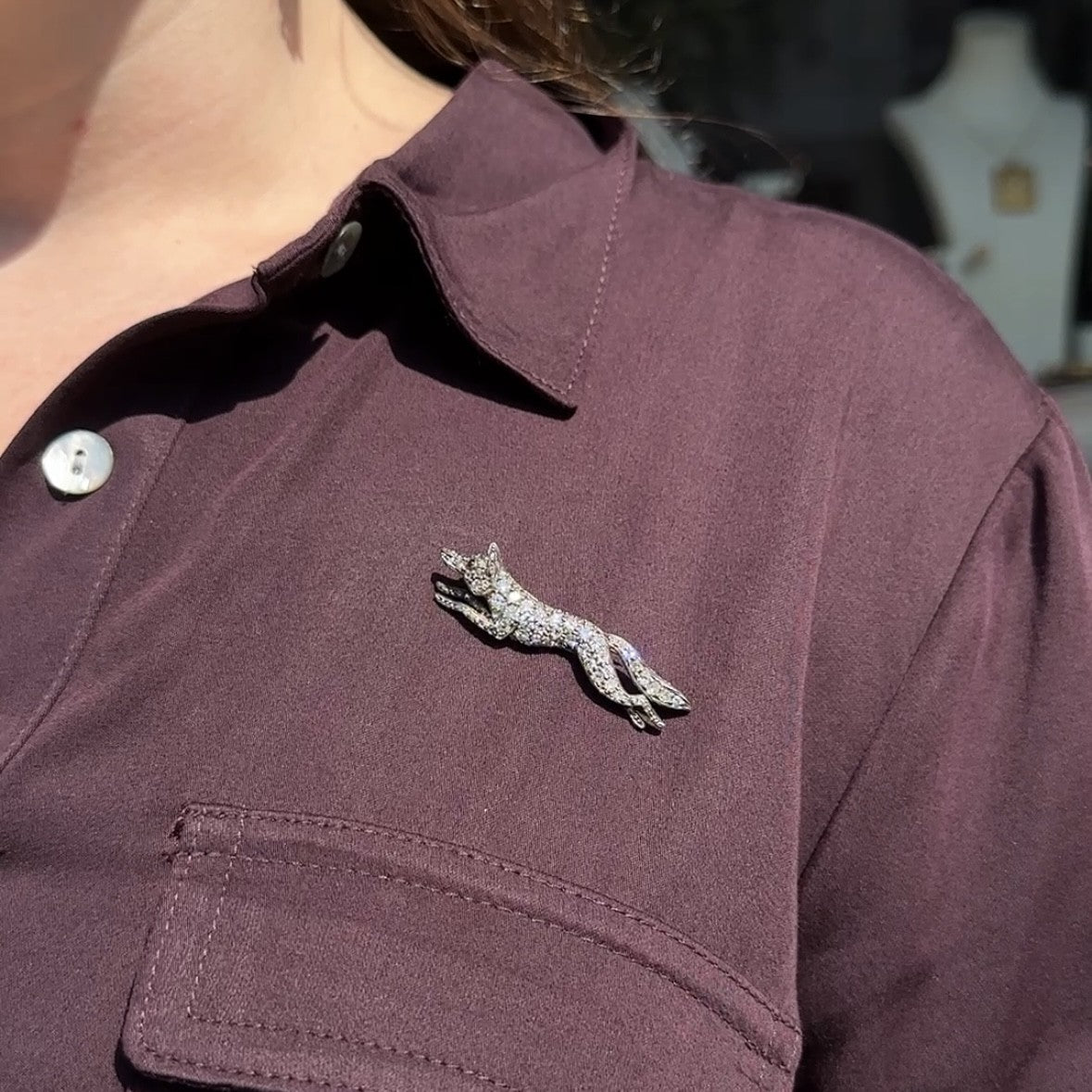 Edwardian 1.20 CTW Diamond and Ruby Fox Brooch - Walton's Jewelry