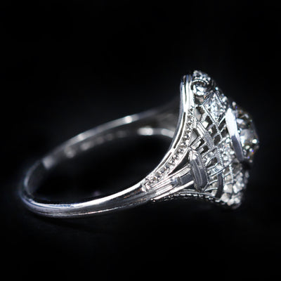 Art Deco Platinum 0.85 Carat Old European Cut Diamond Engagement Ring