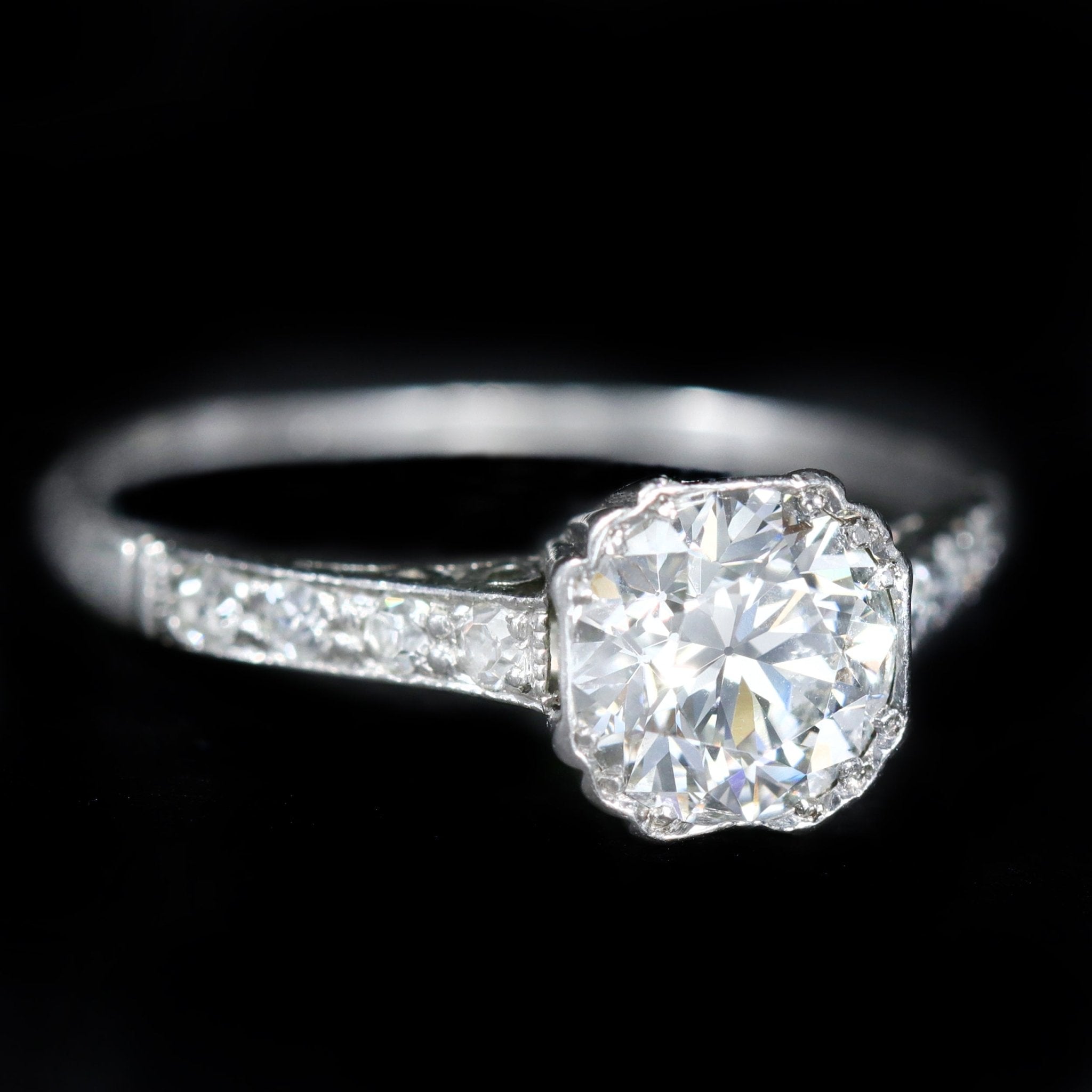 Art Deco 0.97 Carat Old European Cut Diamond Engagement Ring - Walton's Jewelry