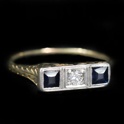 Edwardian Old European Cut Diamond and Sapphire Ring