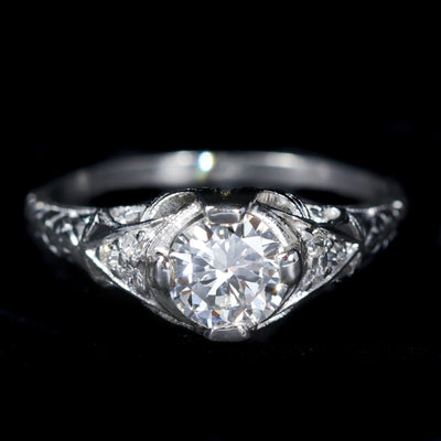 Art Deco Restoration GIA 0.62 Carat Round Brilliant Cut Diamond Engagement Ring