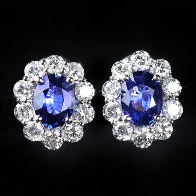 18k White Gold 2.50 CTW Sapphire and Diamond Stud Earrings
