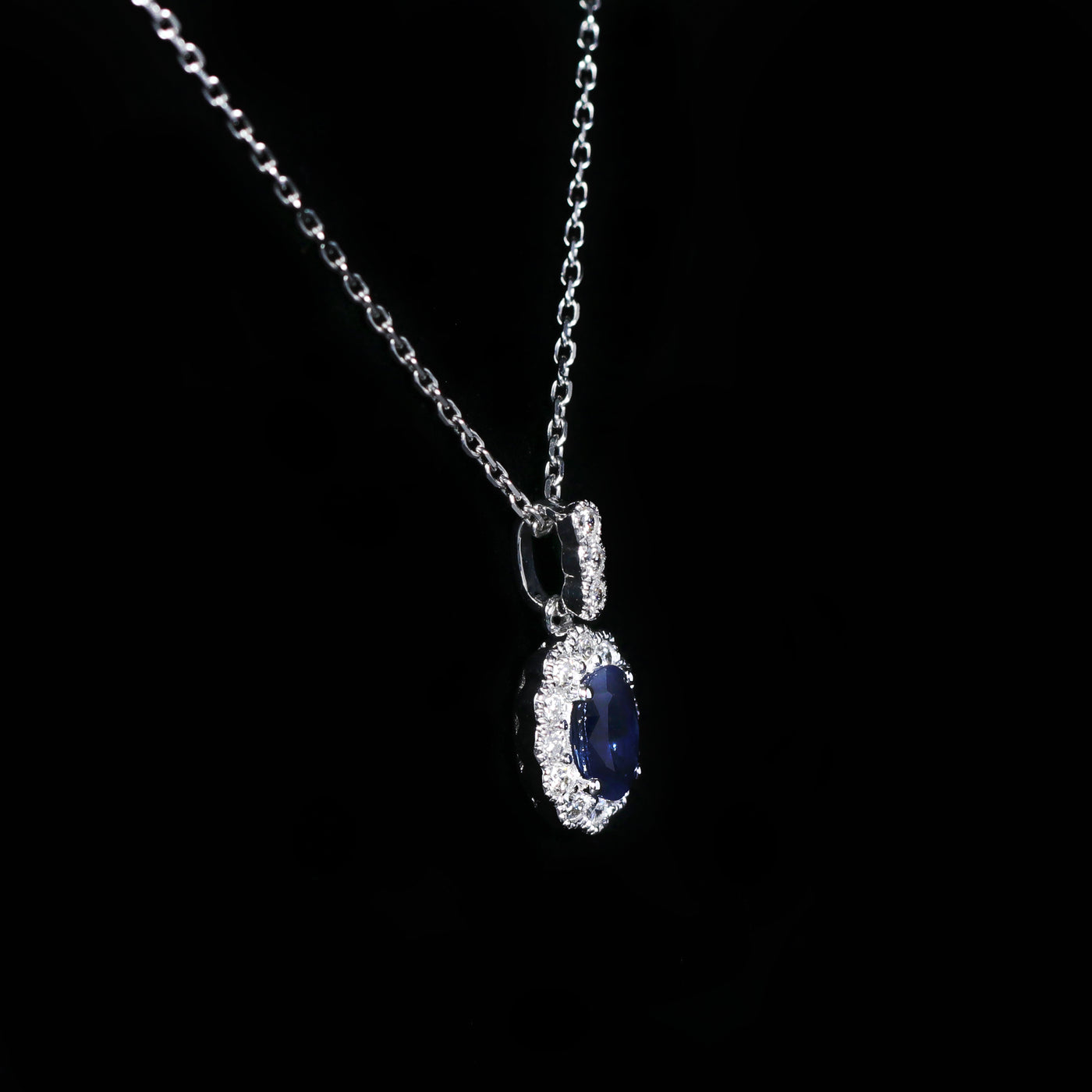 18K White Gold 0.50 Carat Sapphire and Diamond Halo Pendant
