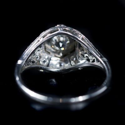 Art Deco Platinum 0.42 Carat Old European Cut Diamond Engagement Ring