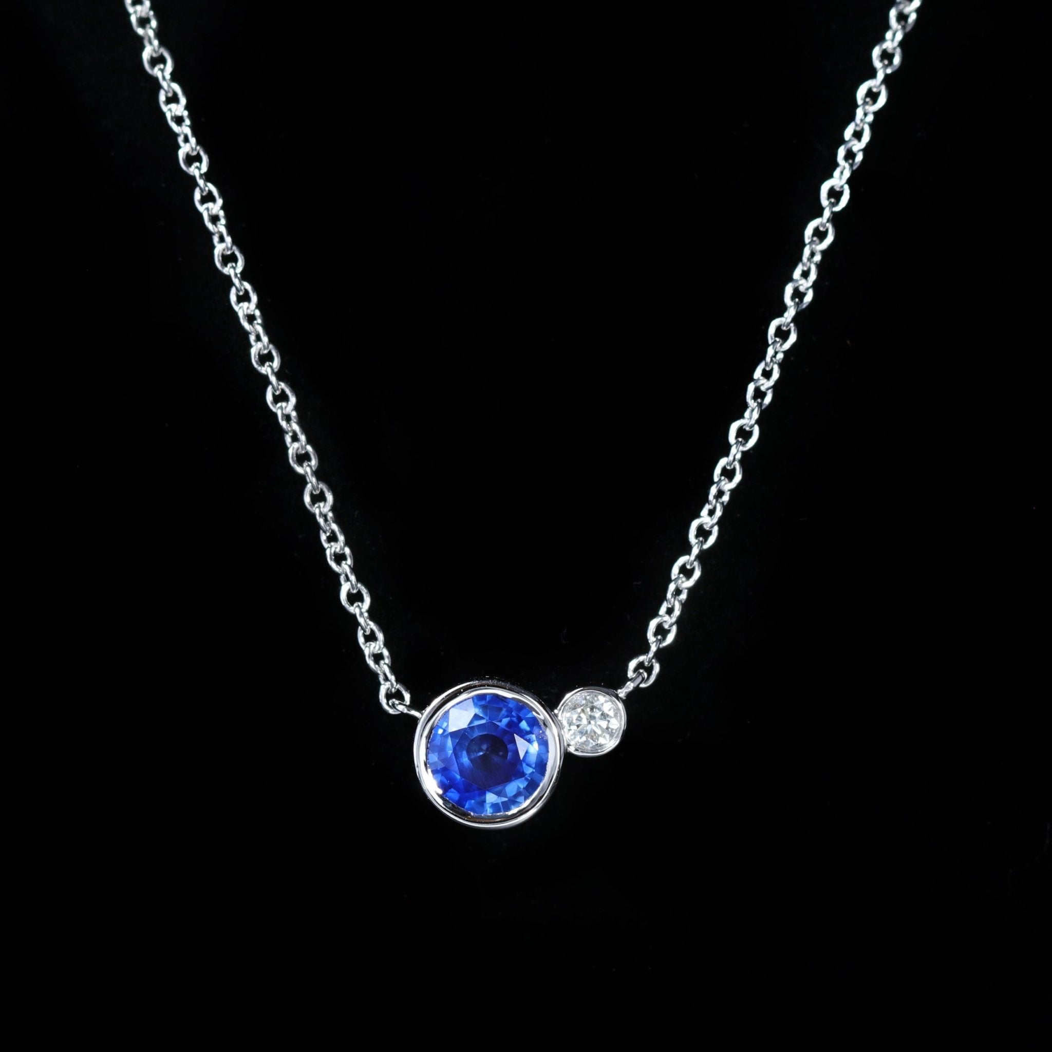 14K White Gold 0.44 Carat Sapphire and Diamond Necklace - Walton's Jewelry