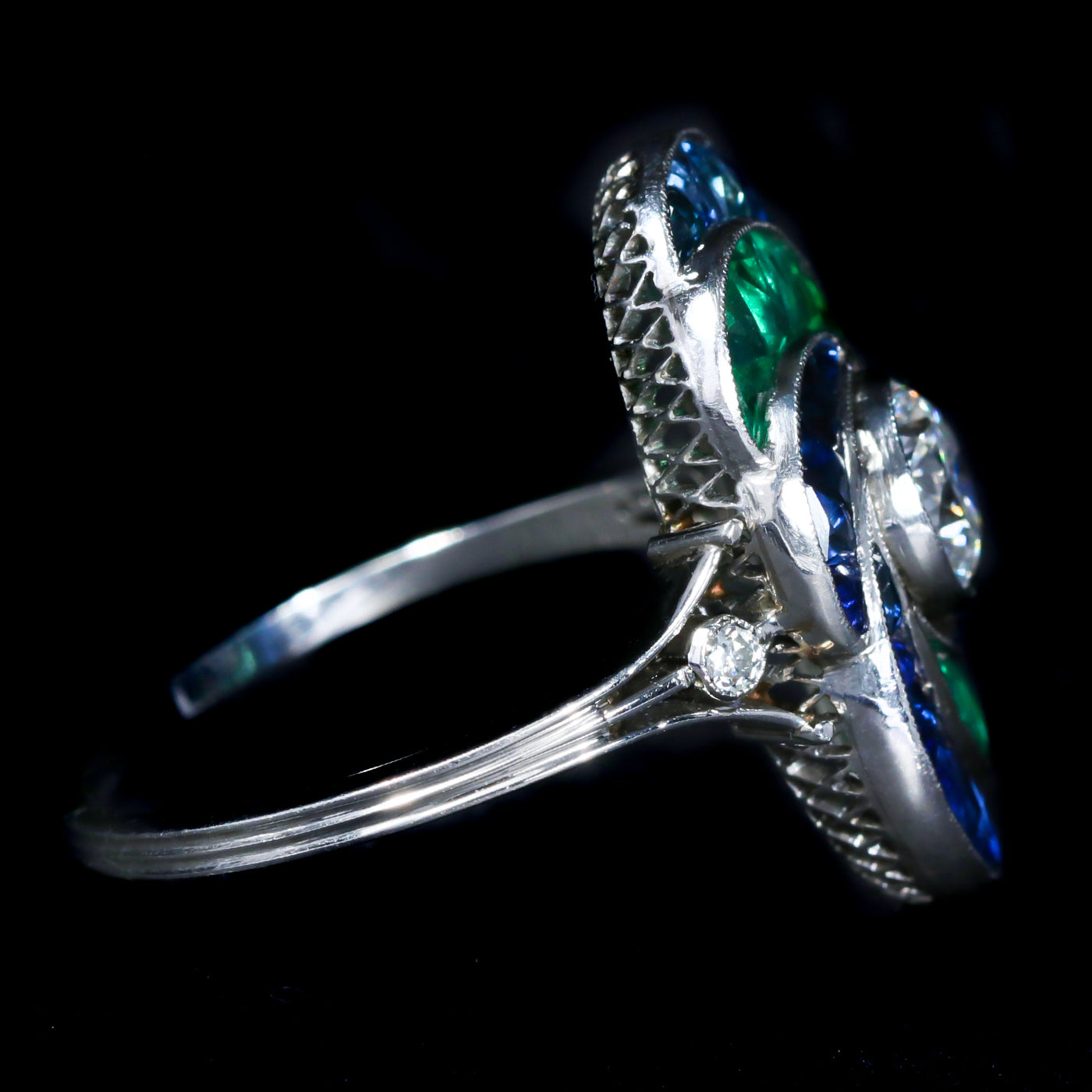 Platinum 0.71 Carat Diamond, Sapphire, and Emerald Ring
