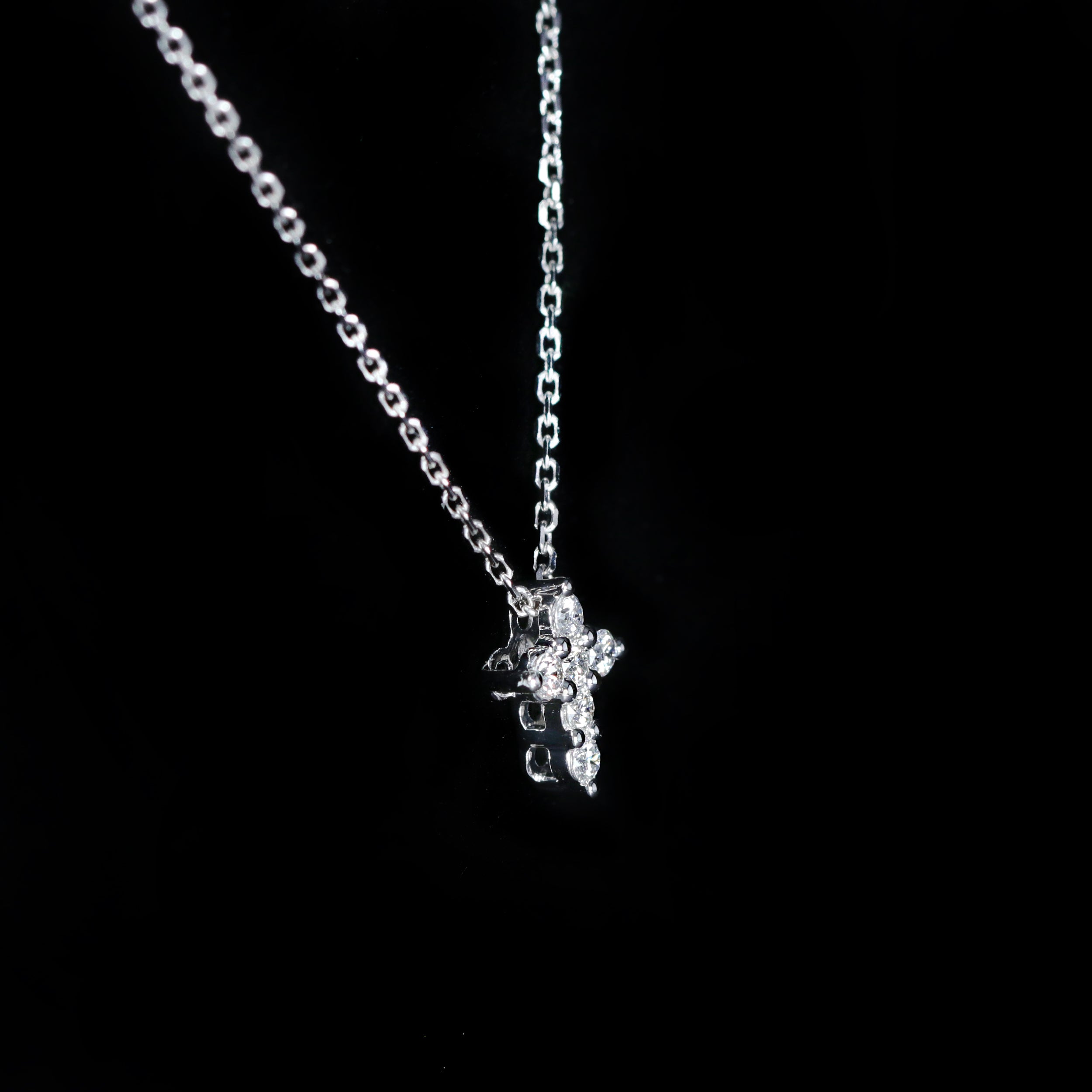 14K White Gold 0.12 CTW Diamond Cross Necklace