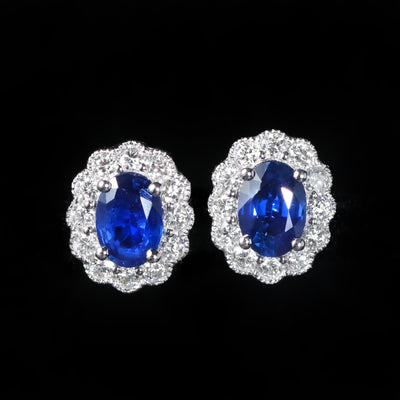 18K White Gold 1.75 CTW Sapphire and Diamond Stud Earrings