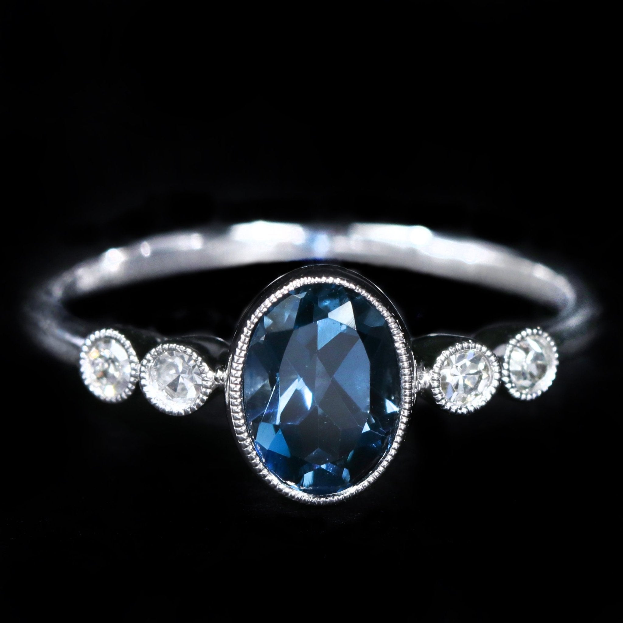 14K White Gold 0.90 Carat Blue Topaz and Diamond Ring - Walton's Jewelry