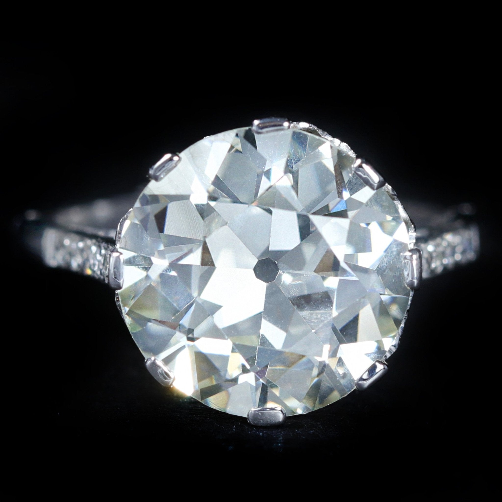 Art Deco Platinum 5.91 Carat Old European Cut Diamond Engagement Ring - Walton's Jewelry
