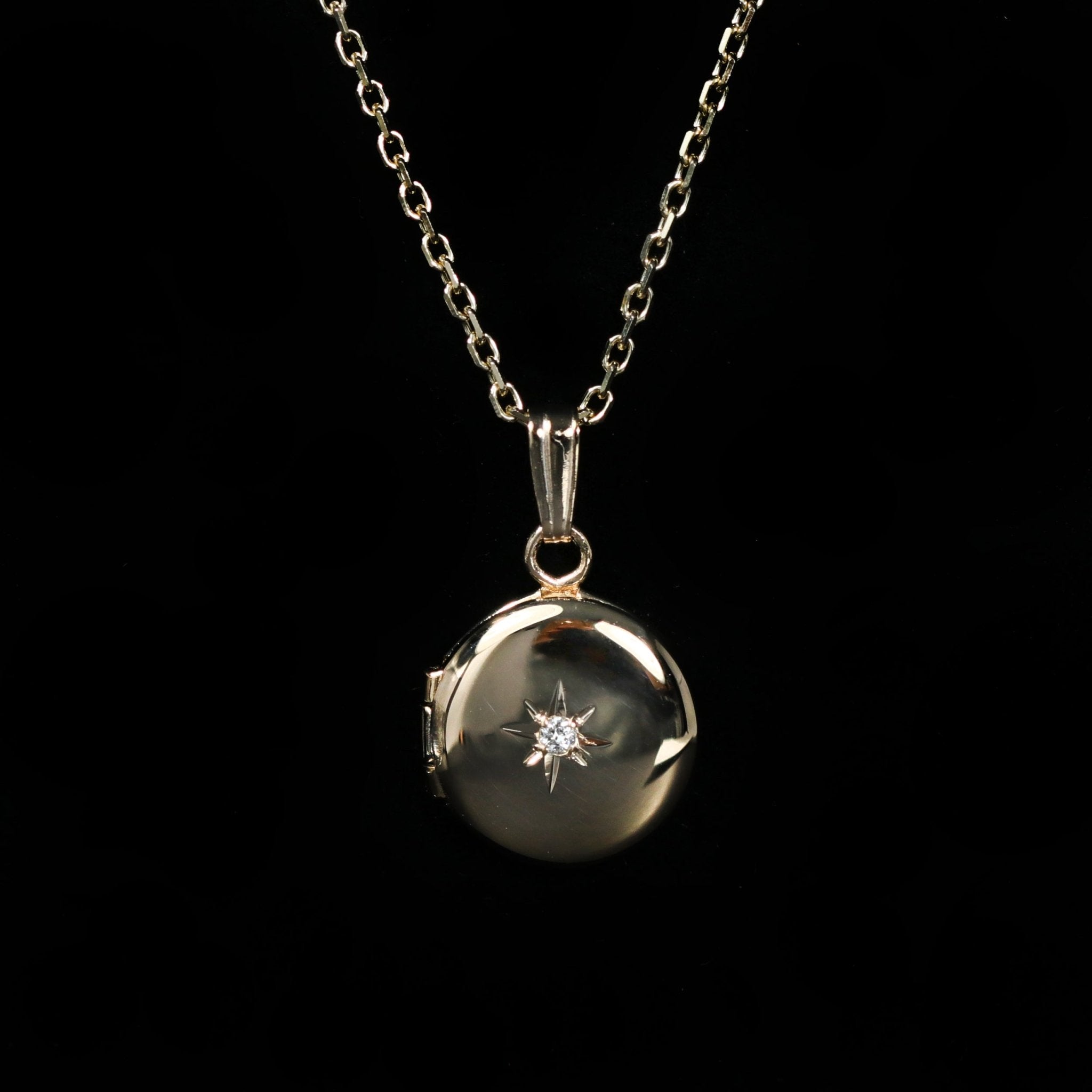 14K Yellow Gold Mini Round Diamond Locket - Walton's Jewelry