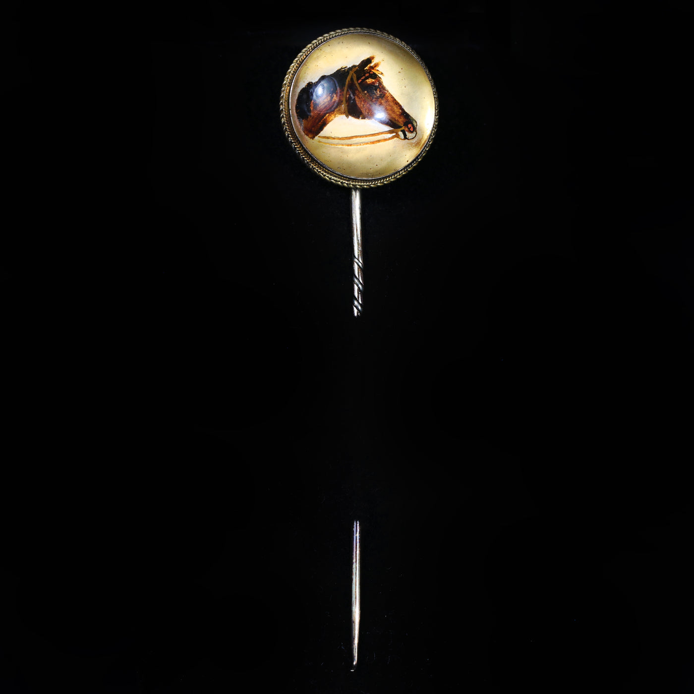 Victorian 14K Yellow Gold Essex Crystal Reverse Intaglio Horse Stick Pin