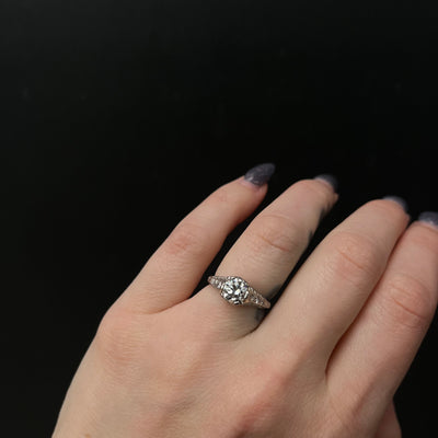 Art Deco Platinum 0.90 Carat Old European Cut Diamond Engagement Ring