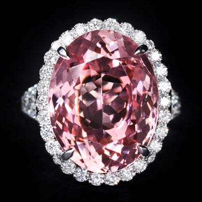 Platinum 14.86 Carat Pink Tourmaline and Diamond Ring