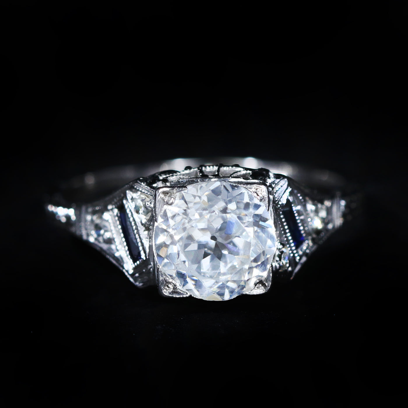 Art Deco 18K White Gold 1.70 Carat Zircon and Diamond Ring