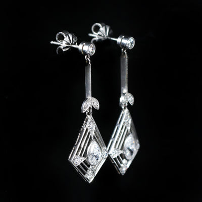Art Deco Platinum 1.30 CTW Diamond Dangle Earrings