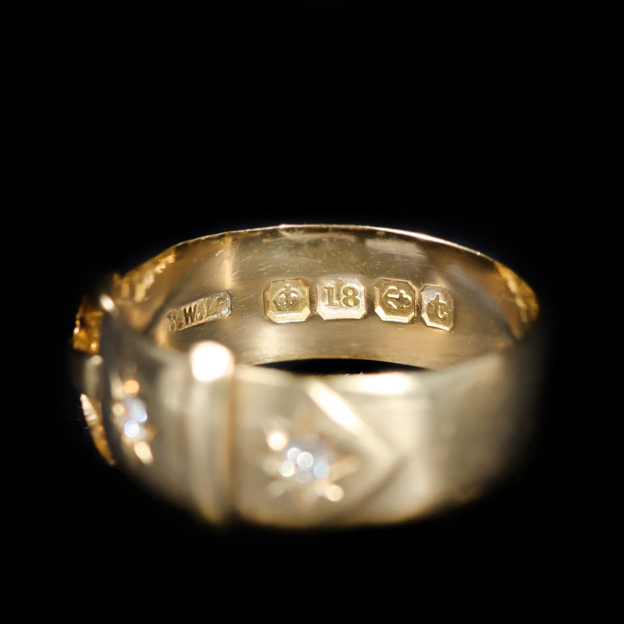 Georgian 18K Yellow Gold Diamond Buckle Ring, Circa 1817 - Walton's Jewelry