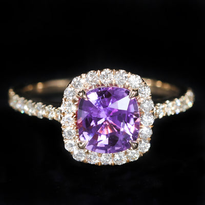 14K Yellow Gold 1.61 Carat Purple Sapphire and Diamond Ring