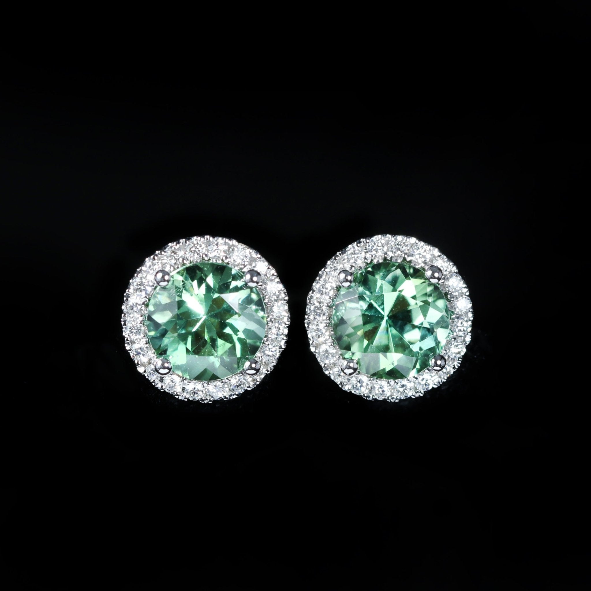 14K White Gold 2.99 CTW Tourmaline and Diamond Halo Stud Earrings - Walton's Jewelry