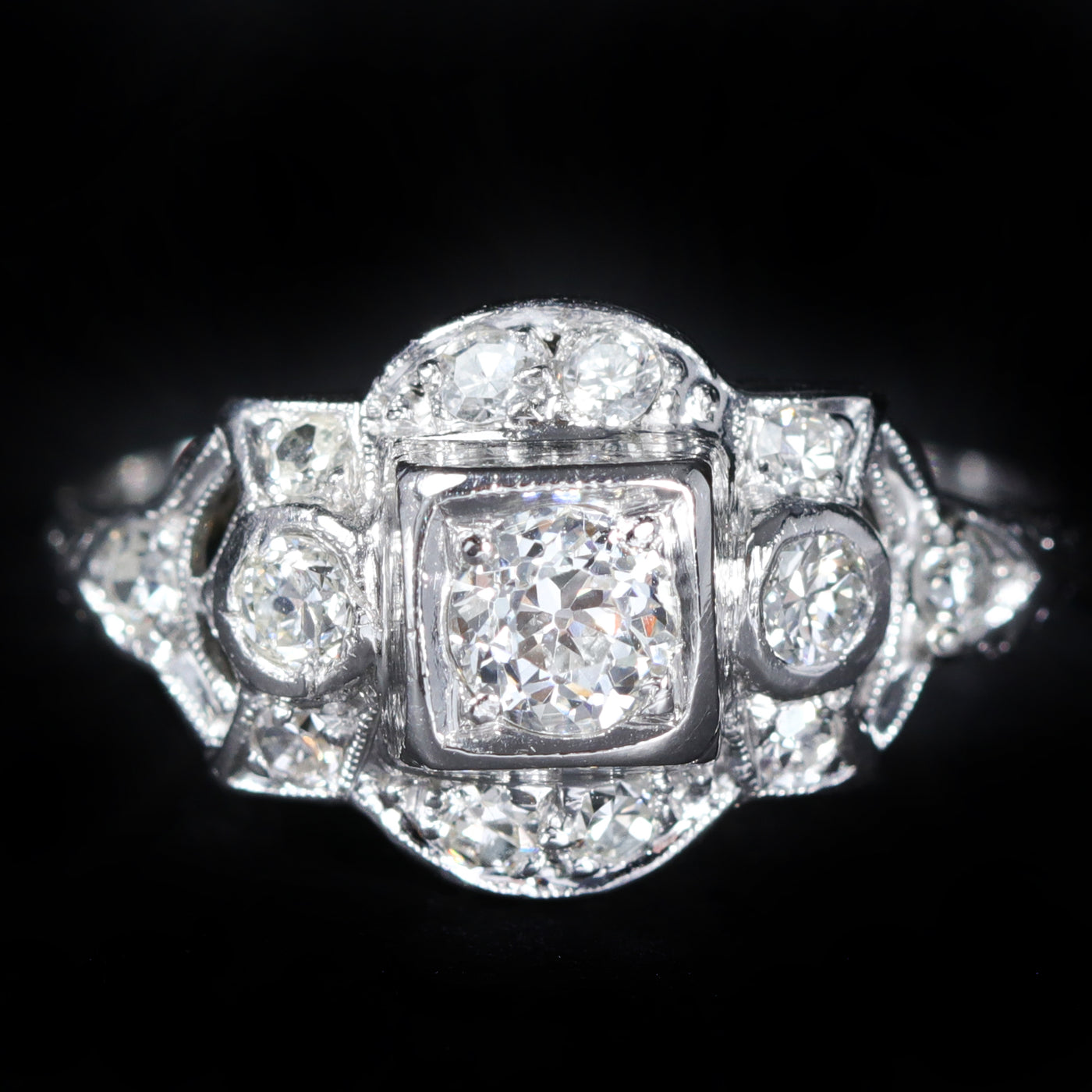 Art Deco Platinum 0.27 Carat Old European Cut Diamond Engagement Ring