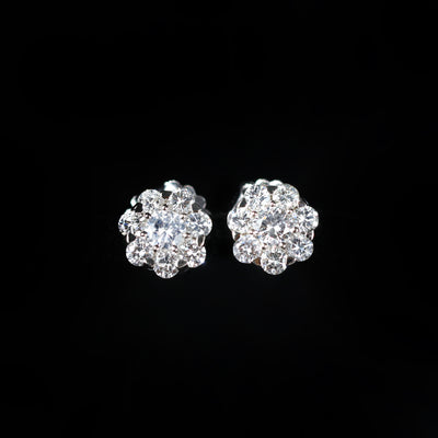 14k White Gold 1.91 CTW Diamond Cluster Stud Earrings