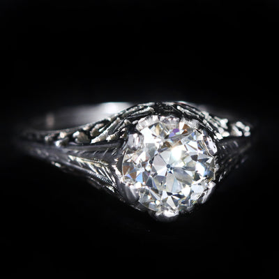 Art Deco Belais 1.57 Carat Old European Cut Diamond Engagement Ring
