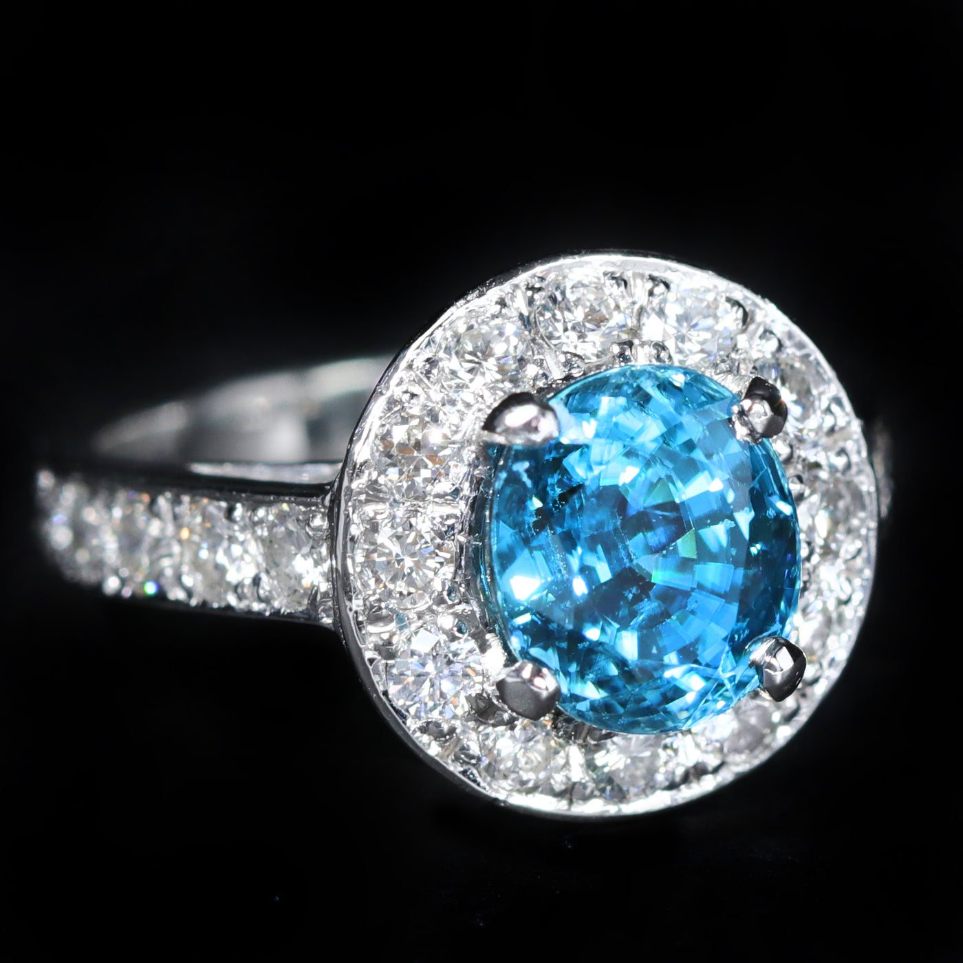 Estate Platinum 3.68 Carat Blue Zircon and Diamond Ring