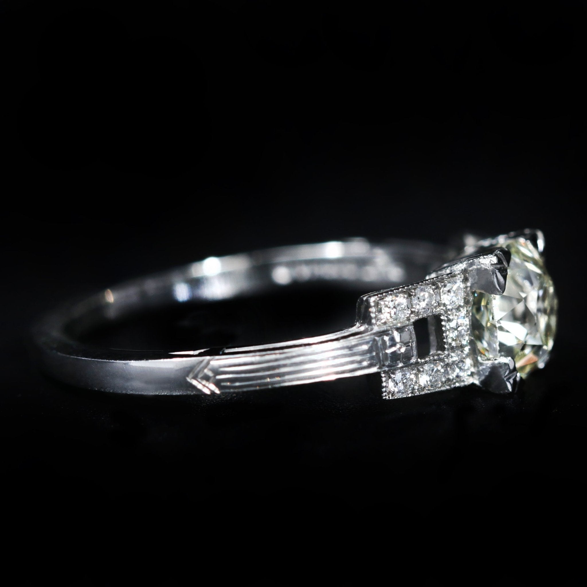 Art Deco Platinum 0.92 Carat Old Mine Cut Diamond Engagement Ring - Walton's Jewelry