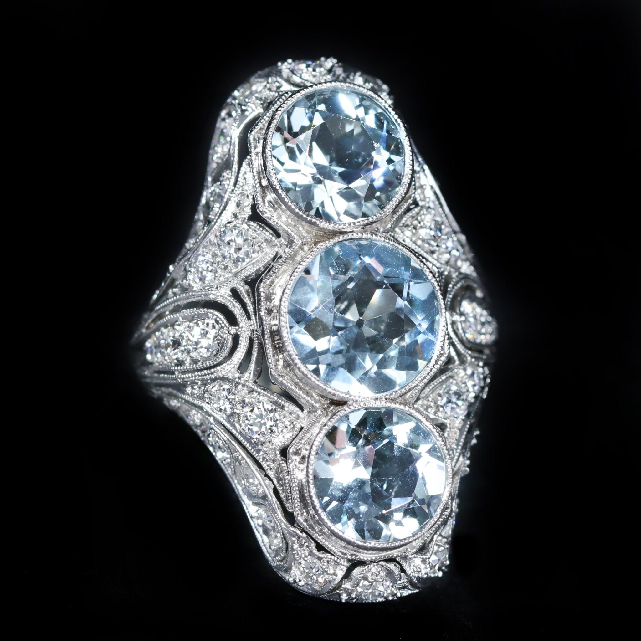 Art Deco Platinum 5.00 CTW Aquamarine and Diamond Ring - Walton's Jewelry