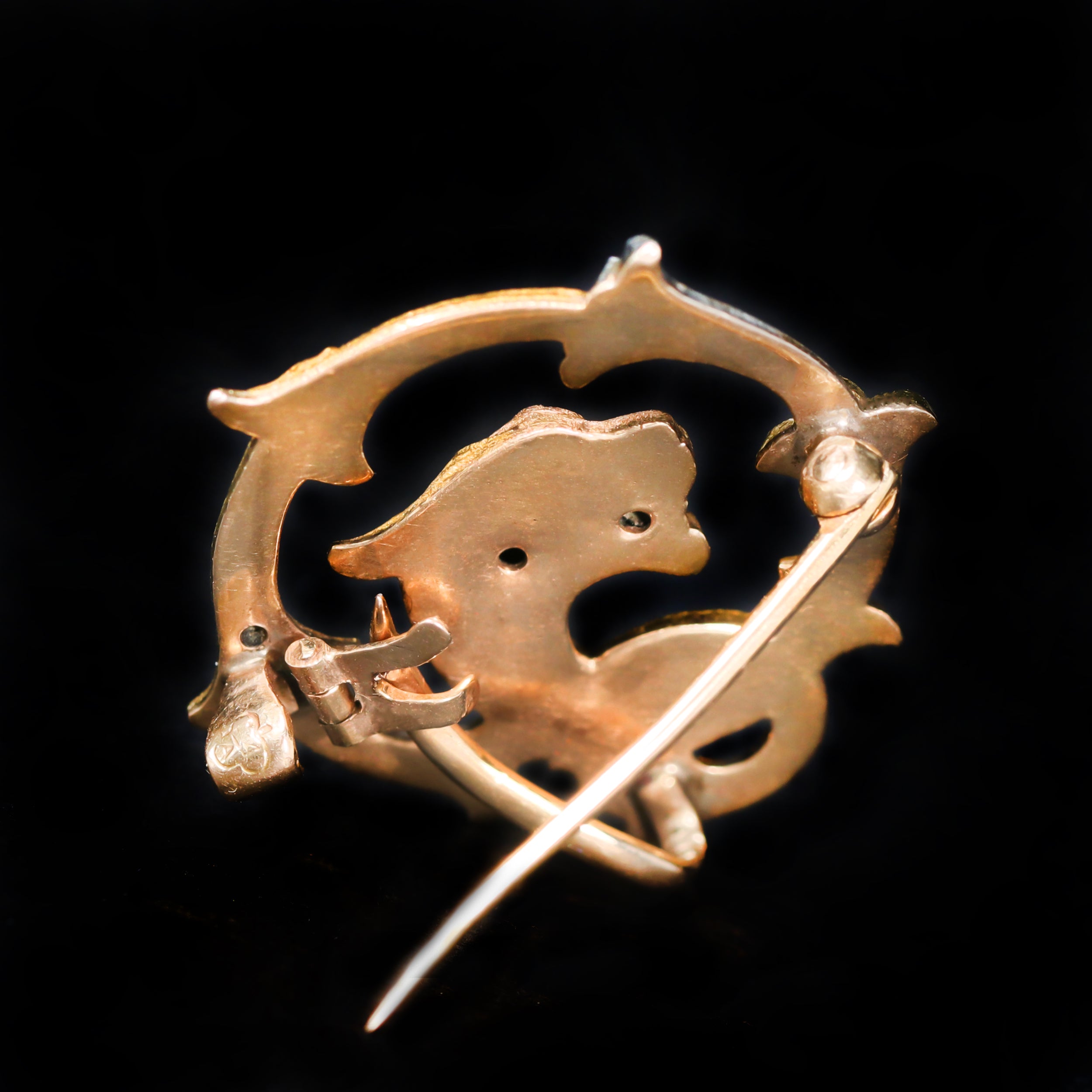 Art Nouveau Diamond and Garnet Griffin Brooch