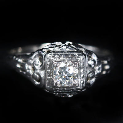 Art Deco 0.25 Carat Old Europen Cut Diamond Engagement Ring