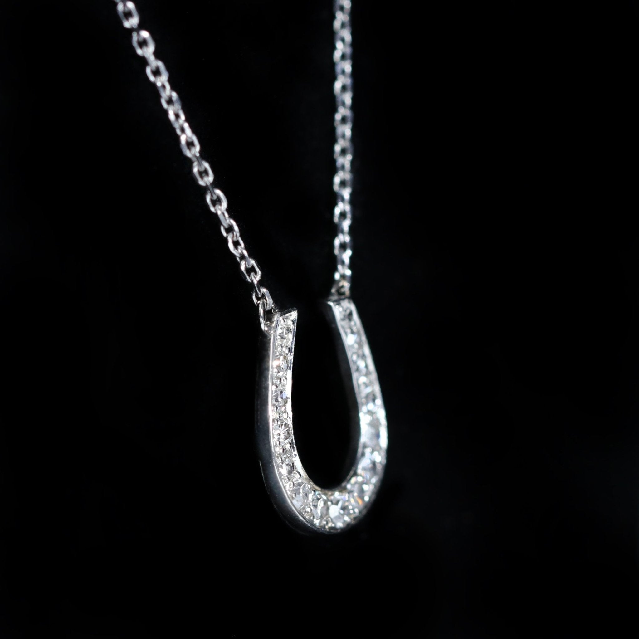 14K White Gold 0.25 CTW Diamond Horseshoe Necklace - Walton's Jewelry
