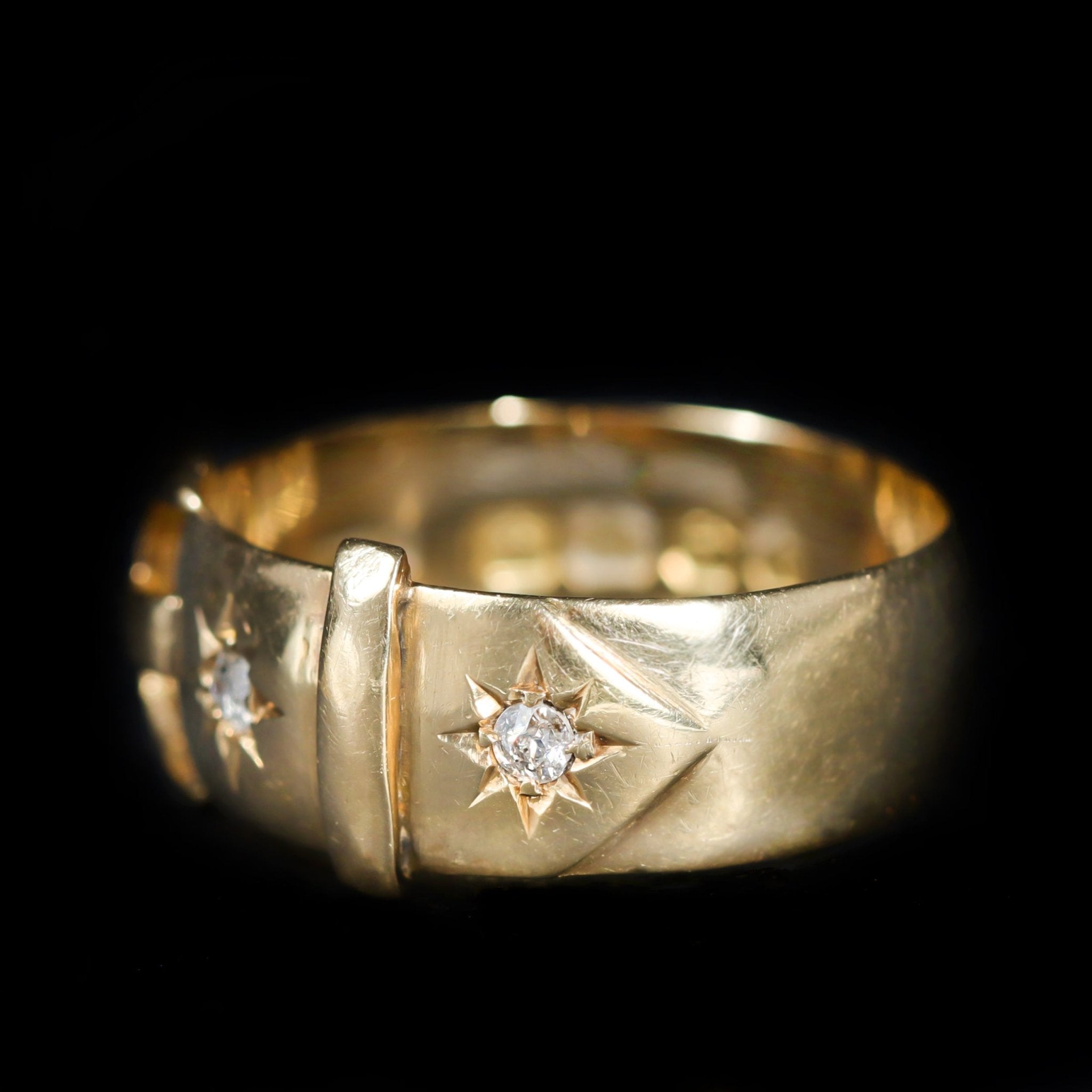 Georgian 18K Yellow Gold Diamond Buckle Ring, Circa 1817 - Walton's Jewelry