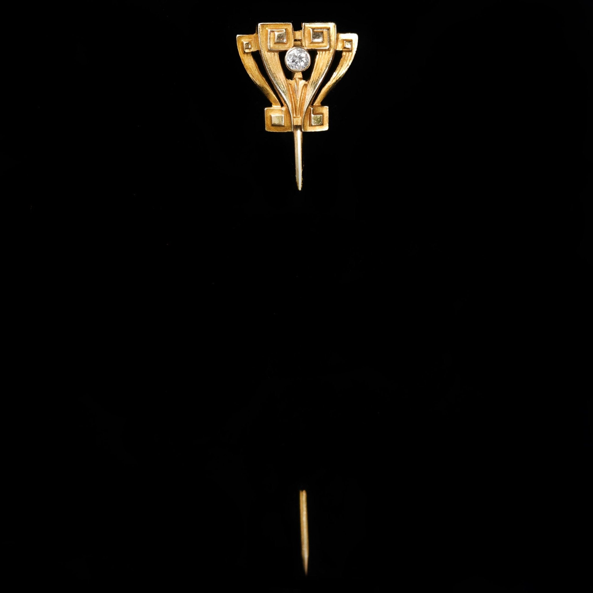 Art Nouveau 14K Yellow Gold and Diamond Stick Pin - Walton's Jewelry