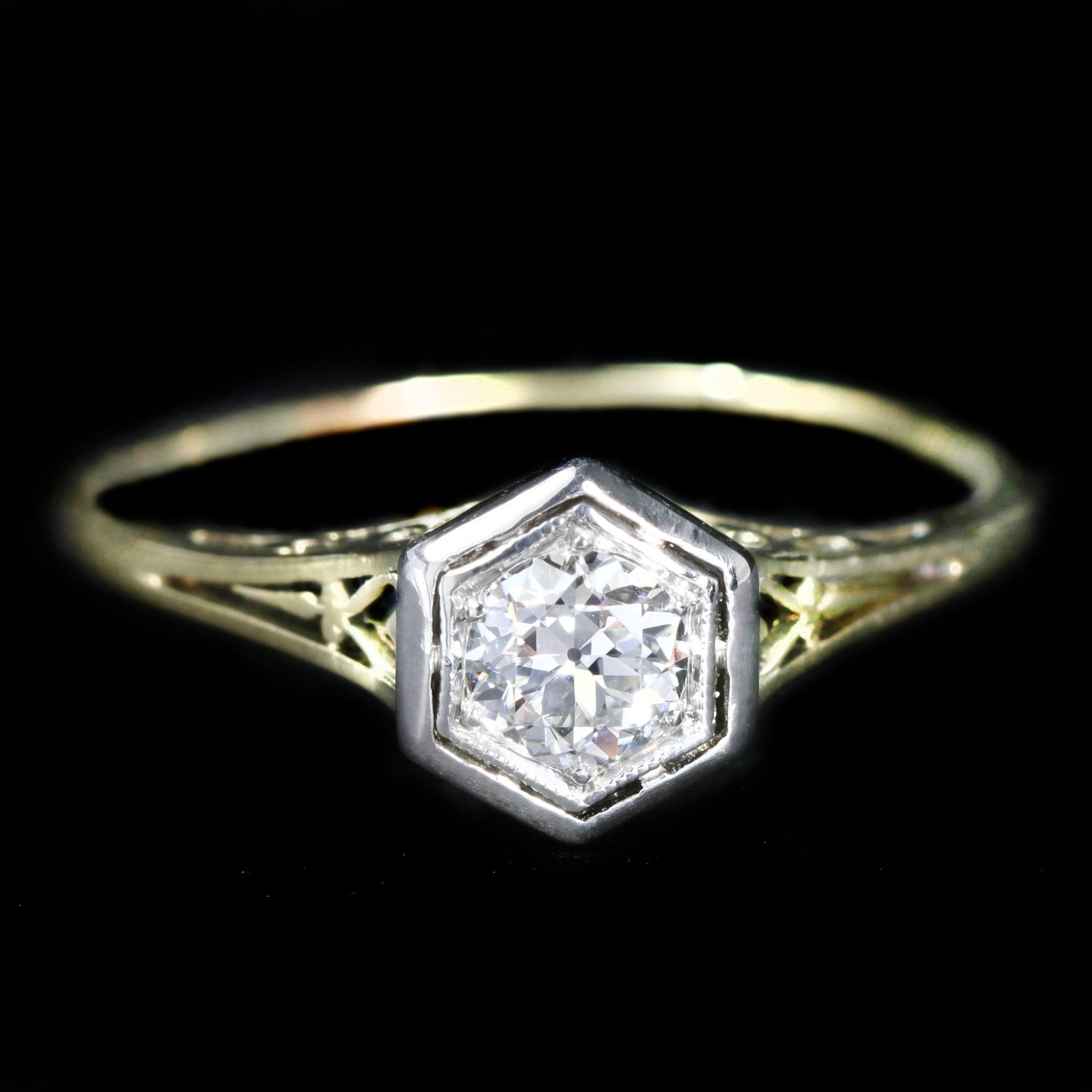 Edwardian 0.38 Carat Old European Cut Diamond Engagement Ring - Walton's Jewelry