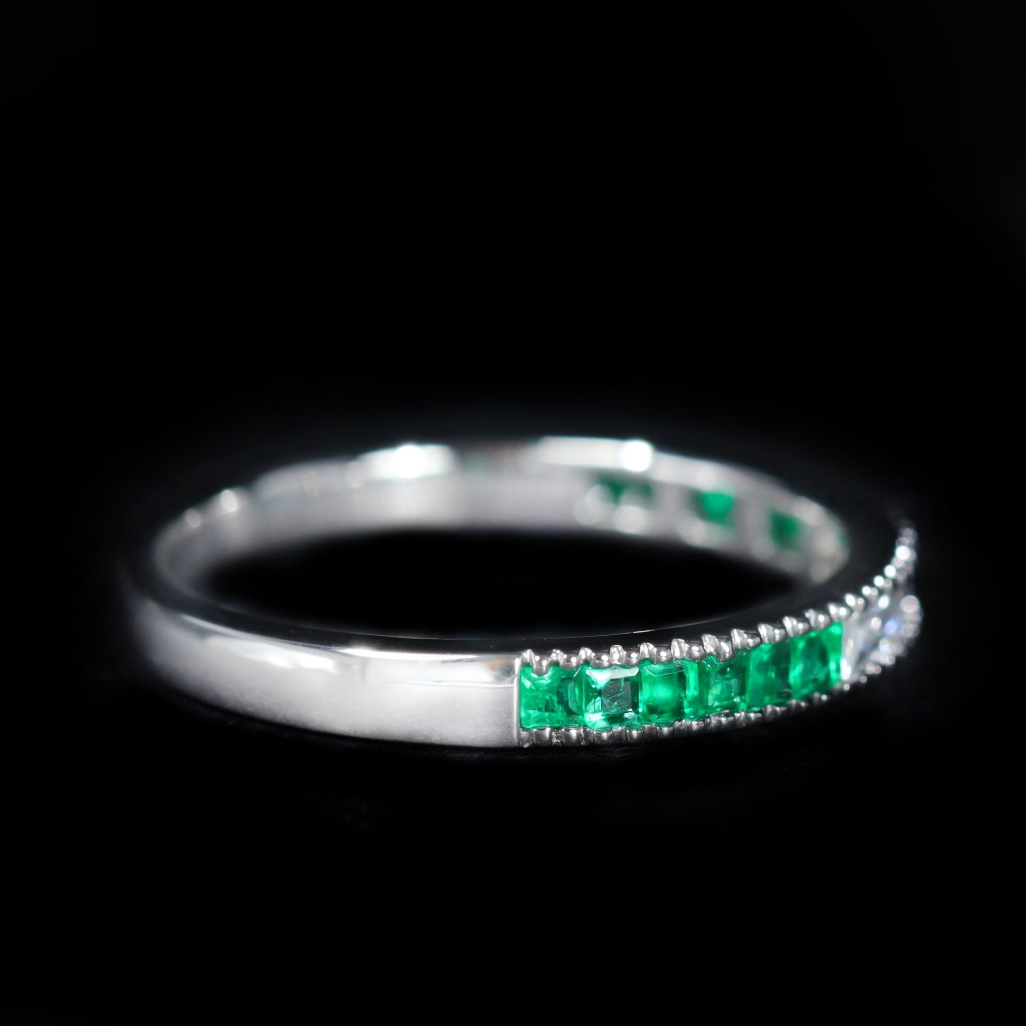 18K White Gold 0.21 CTW Baguette Diamond and Emerald Band - Walton's Jewelry