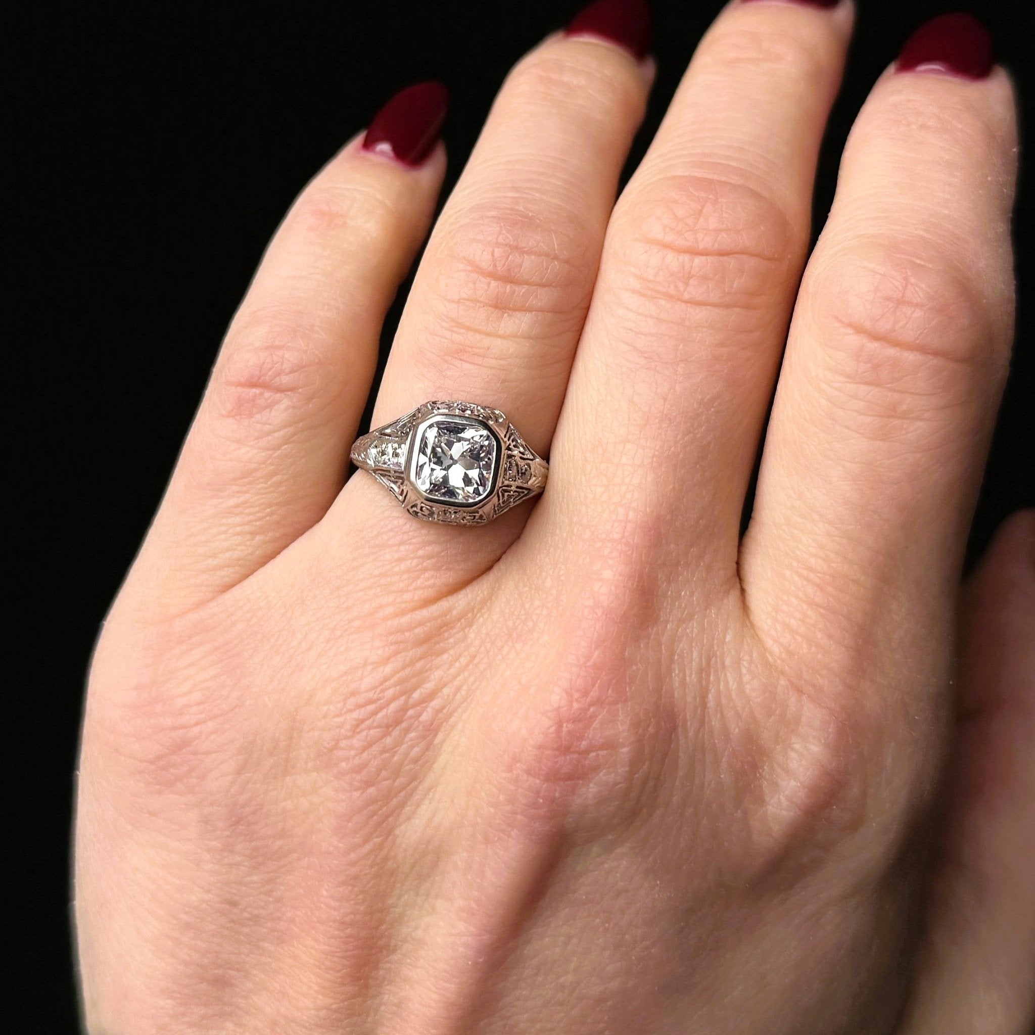 Art Deco Restoration 1.82 Carat Old Mine Cut Diamond Engagement Ring - Walton's Jewelry