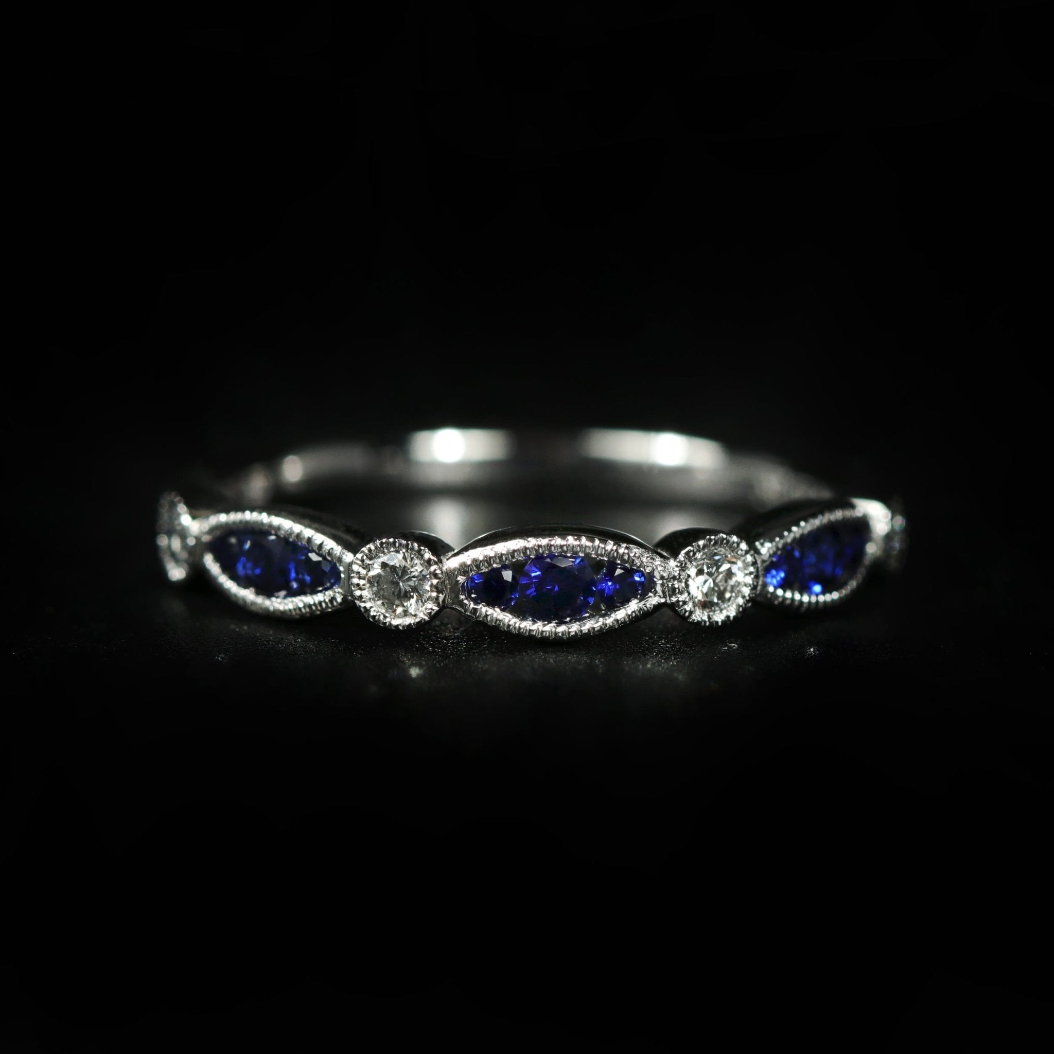 14K White Gold 0.19 CTW Sapphire and Diamond Band - Walton's Jewelry