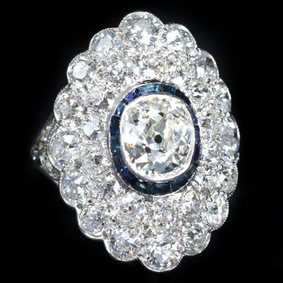 Art Deco 6.00 CTW Diamond and Sapphire Ring