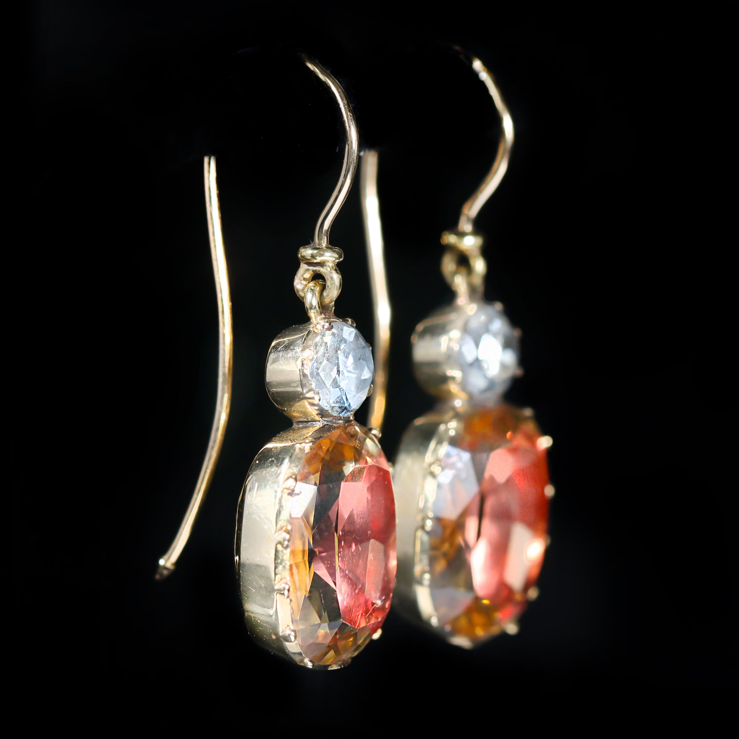 Georgian 18K Yellow Gold Citrine and Aquamarine Dangle Earrings