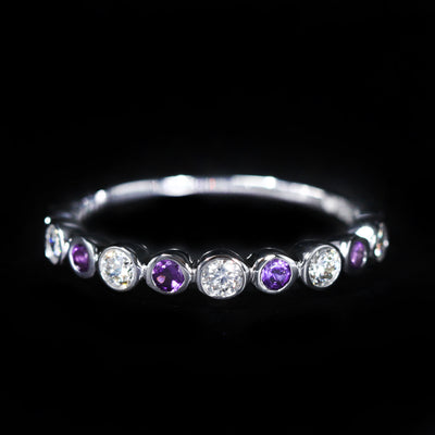 14k White Gold Diamond and Amethyst Band