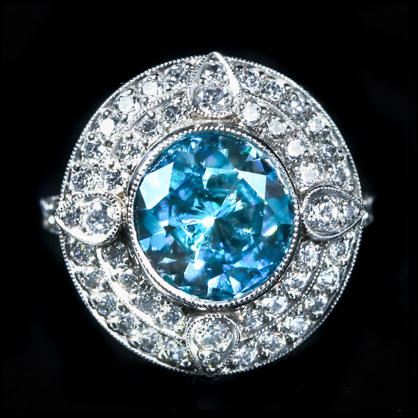 Estate Platinum 3.96 Carat Blue Zircon and Diamond Ring