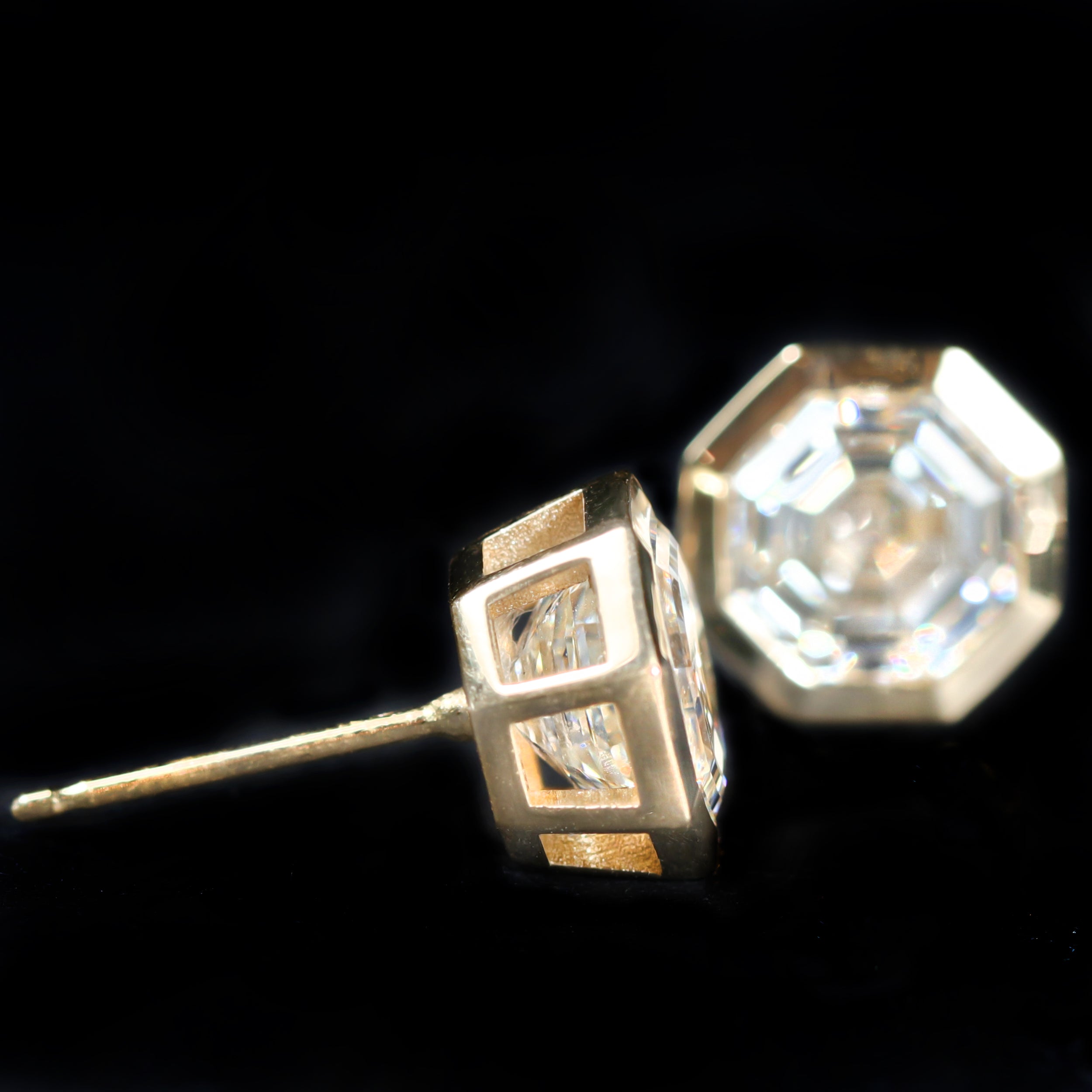 18K Yellow Gold GIA 4.04 CTW Octagon Cut Diamond Studs