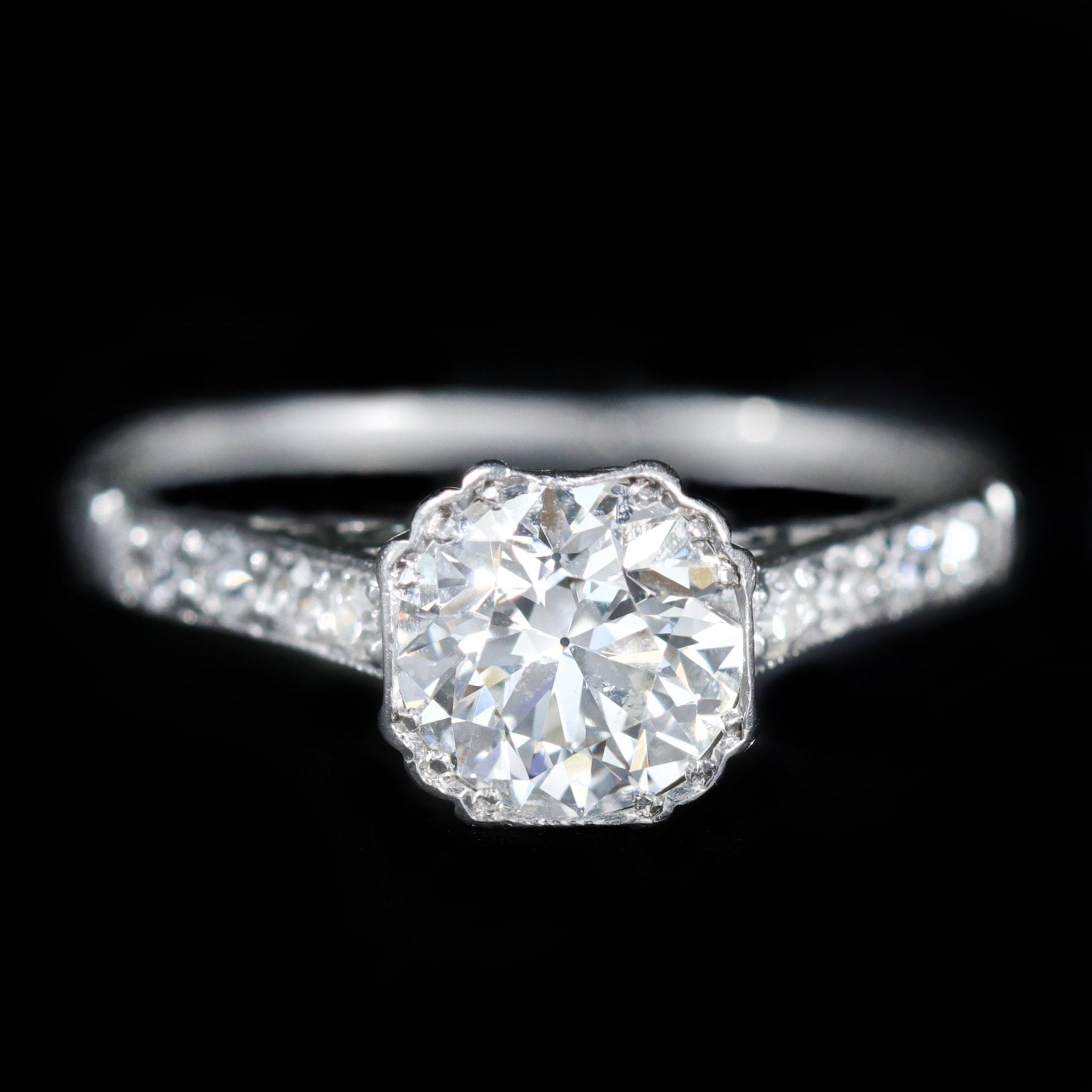 Art Deco 0.97 Carat Old European Cut Diamond Engagement Ring - Walton's Jewelry